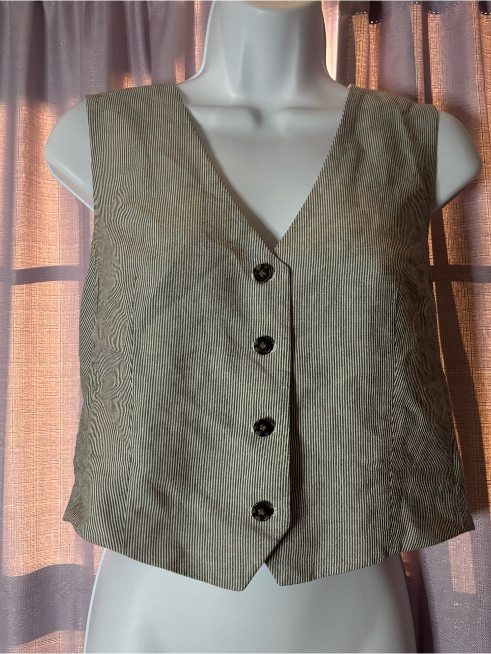 H&M Blue and White Pinstripe V-Neck Button Front Vest